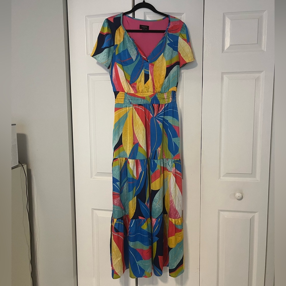TAHARI ASL Dress Long Maxi Botanical Tiered Ruffle